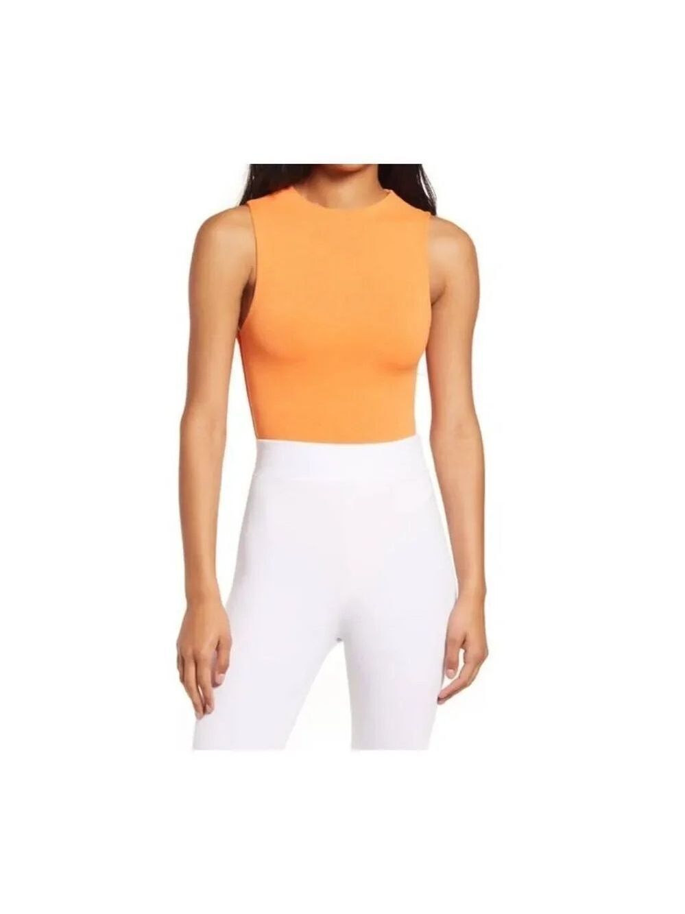 NWOT Naked Wardrobe JERSEY SLEEVELESS BODYSUIT IN ORANGE PEEL Sz S